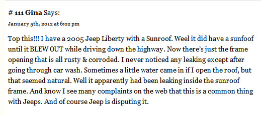 Jeep Liberty sunroof leak